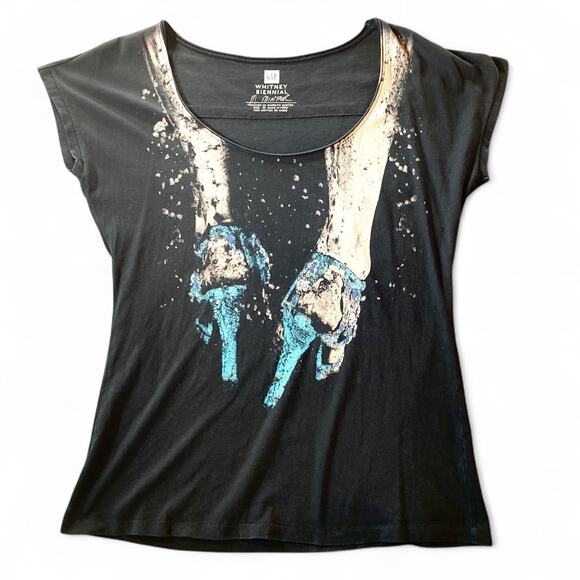 VTG Y2K GAP x Whitney Biennial Graphic Tee Designer Marilyn Minter Black Blue M - Picture 1 of 4